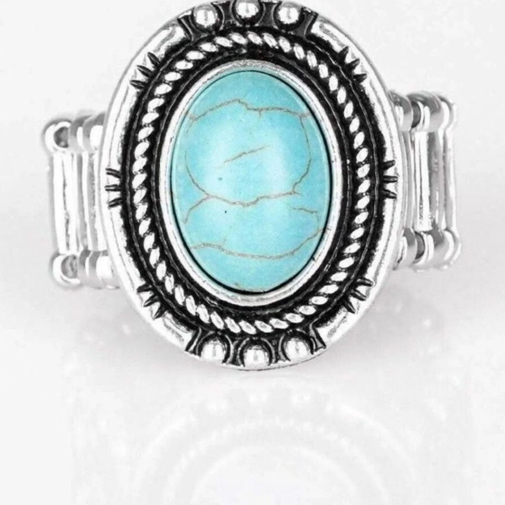 Turquoise Oval Stone Silver-Tone Ring - Women Jewelry